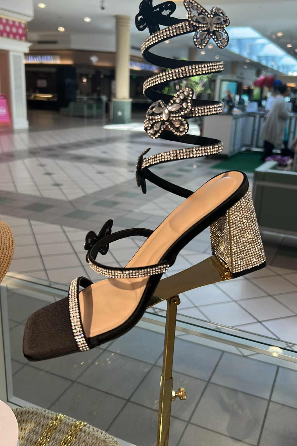 Celeste Black Rhinestone Butterfly Coil Heels