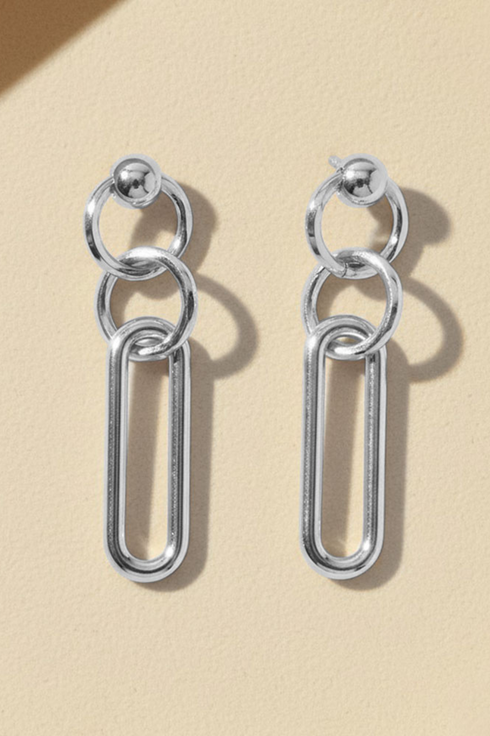 Luna Rhodium Geometric Link Drop Earrings