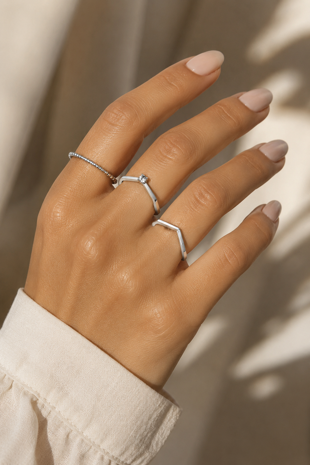 Genuine Silver Dipped Dainty Geometric Stackable Ring Set