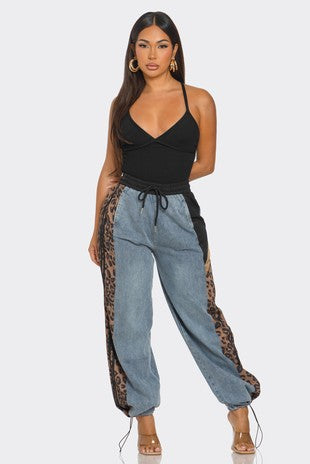 Jazmine Leopard Denim Cargo Pants