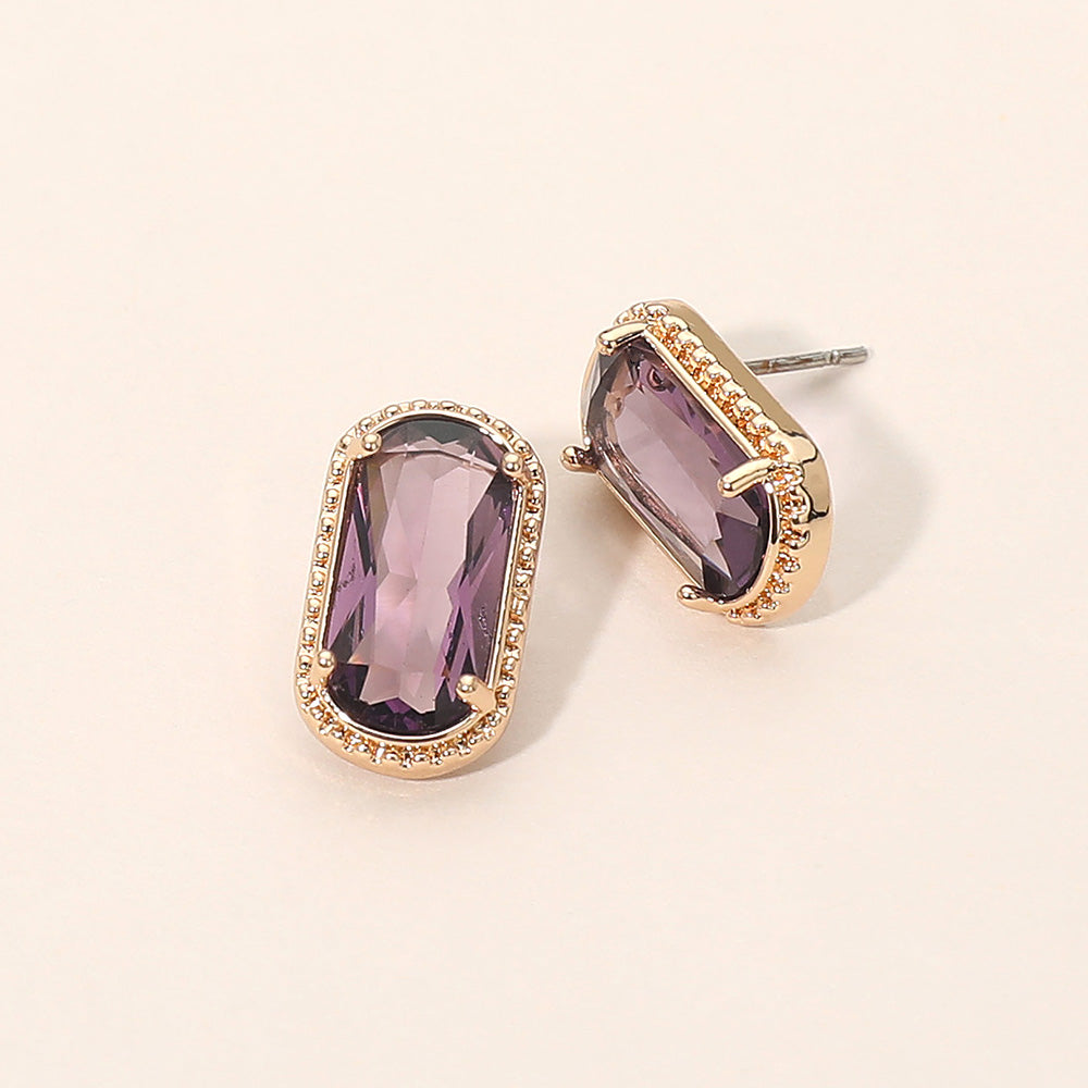 Rectangular Faceted Stone Cluster Stud Earrings