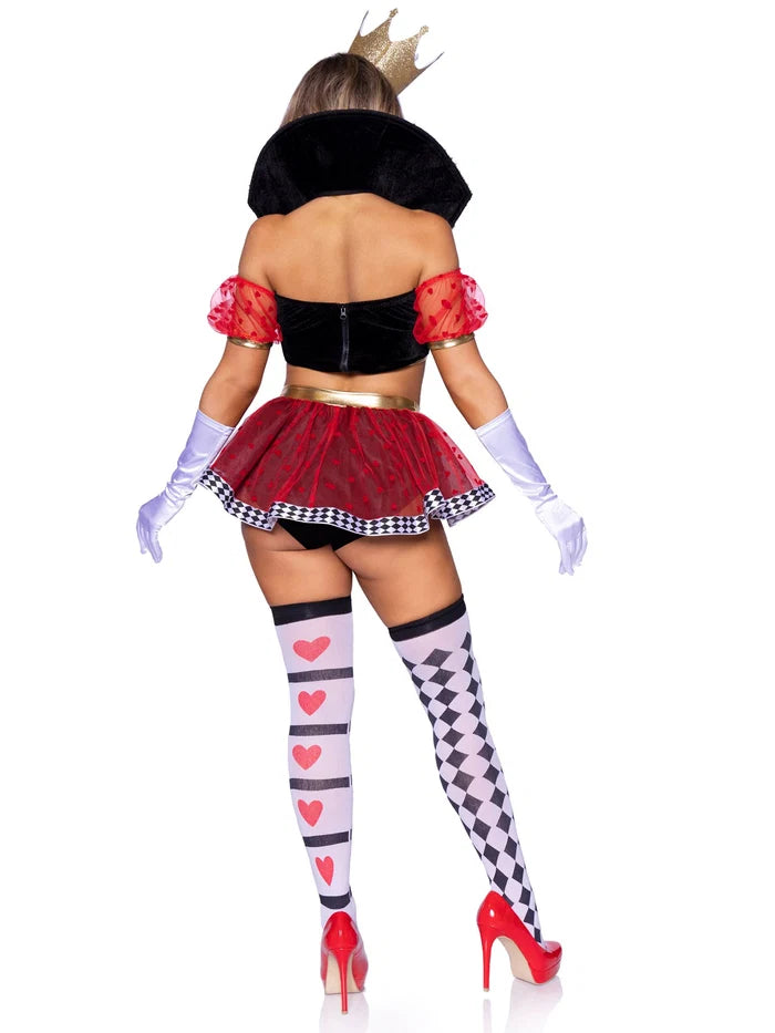 Leg Avenue Wicked Wonderland Queen of Hearts 3-piece women's Halloween costume with crown