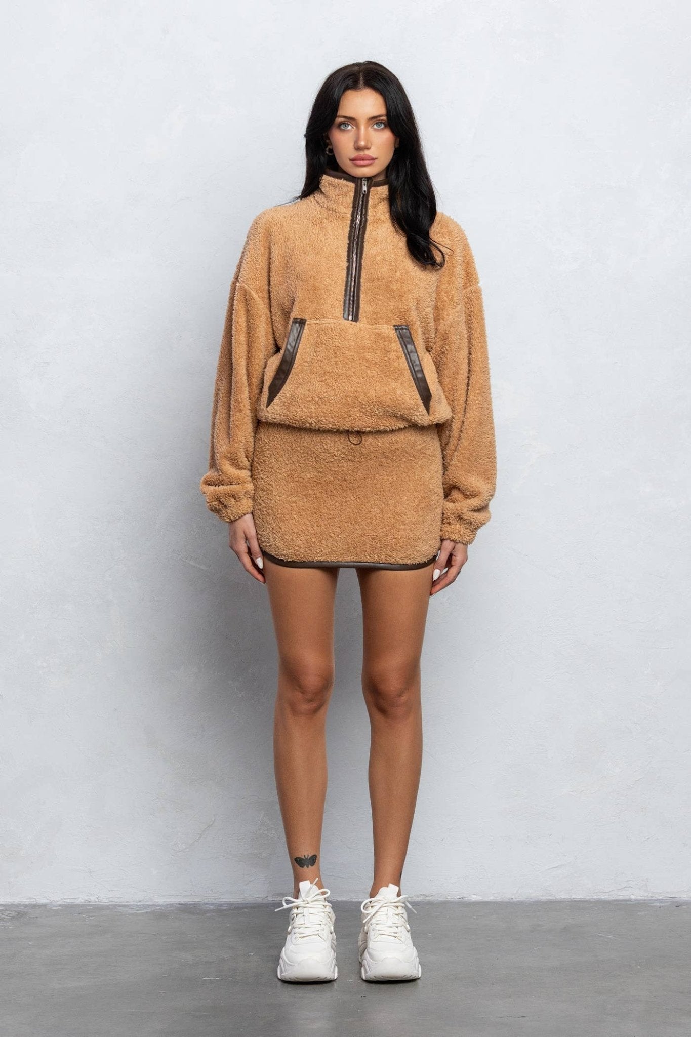 Addison Cozy Half Zip Top & Mini Skirt Set – Fuzzy Lounge Wear for Women - Blaire Shops