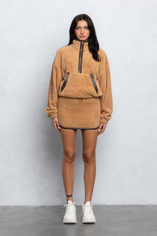 Addison Cozy Half Zip Top & Mini Skirt Set – Fuzzy Lounge Wear for Women - Blaire Shops