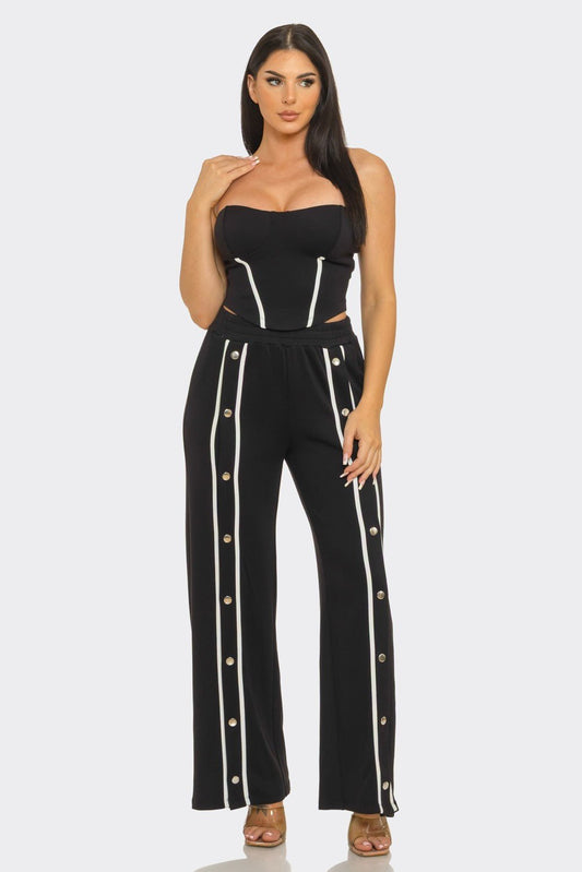 After Dark Button Detail Set – Strapless Top & Pants - Black outfit for women Vacation Outfits Birthday Dresses Going Out Looks