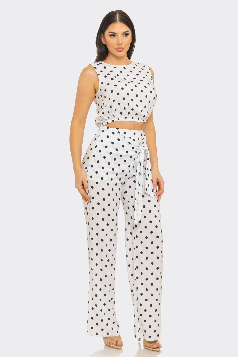 Amalfi Polka Dot Belted Flare Pants Set - Blaire Shops