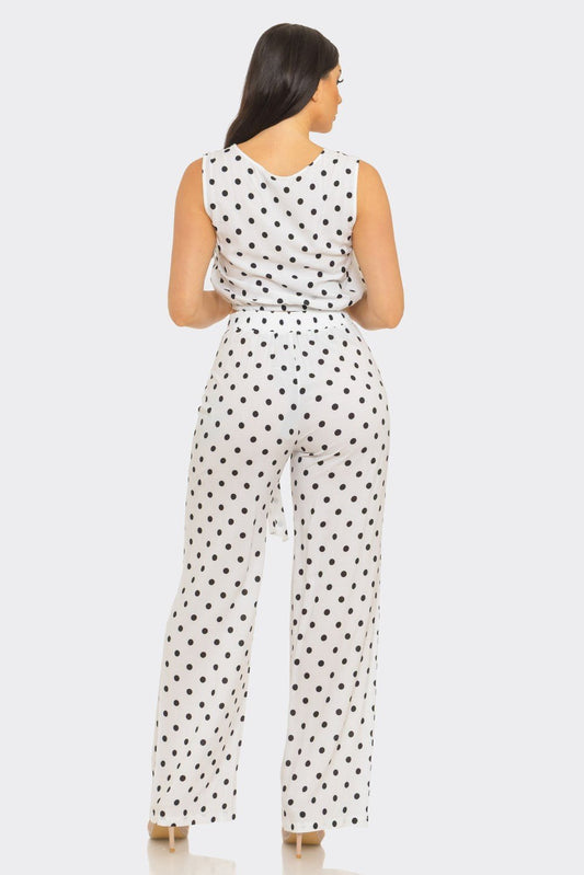 Amalfi Polka Dot Belted Flare Pants Set – Vacation & Brunch Outfit Set for Women - White outfit for women Vacation Outfits Birthday Dresses Going Out Looks