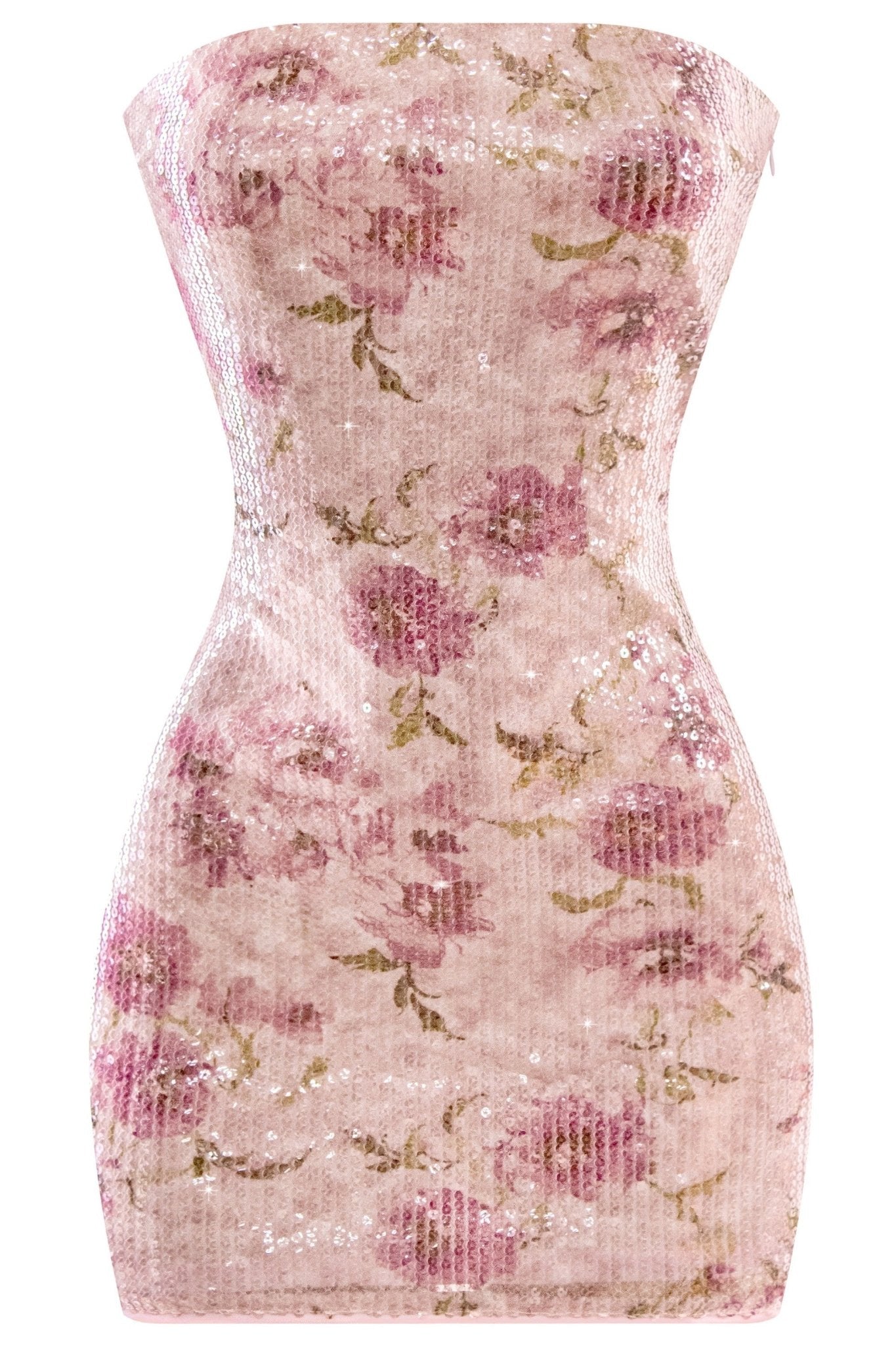 Amelia Luxury Strapless Floral Sequin Mini Dress | Shimmer Fit - Pink DRESS for women
