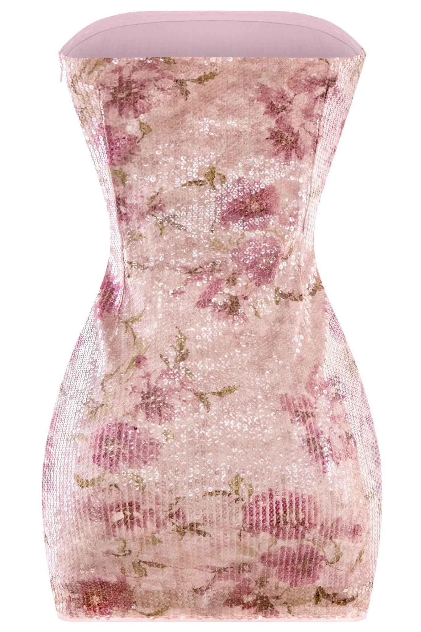 Amelia Luxury Strapless Floral Sequin Mini Dress | Shimmer Fit - Pink DRESS for women