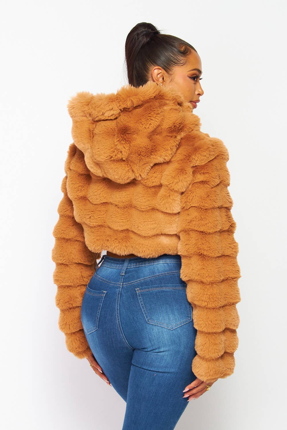 Amira Faux Fur Hooded Crop Jacket – Soft Plush, Cozy & Chic Outerwear - Blaire Shops