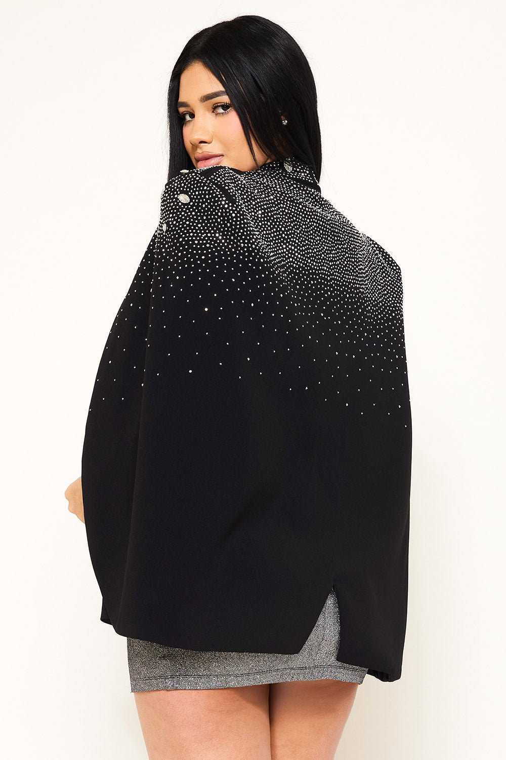 Anastasia Rhinestone Cape Jacket – Luxury Shawl Collar Slim Fit Blazer - Blaire Shops