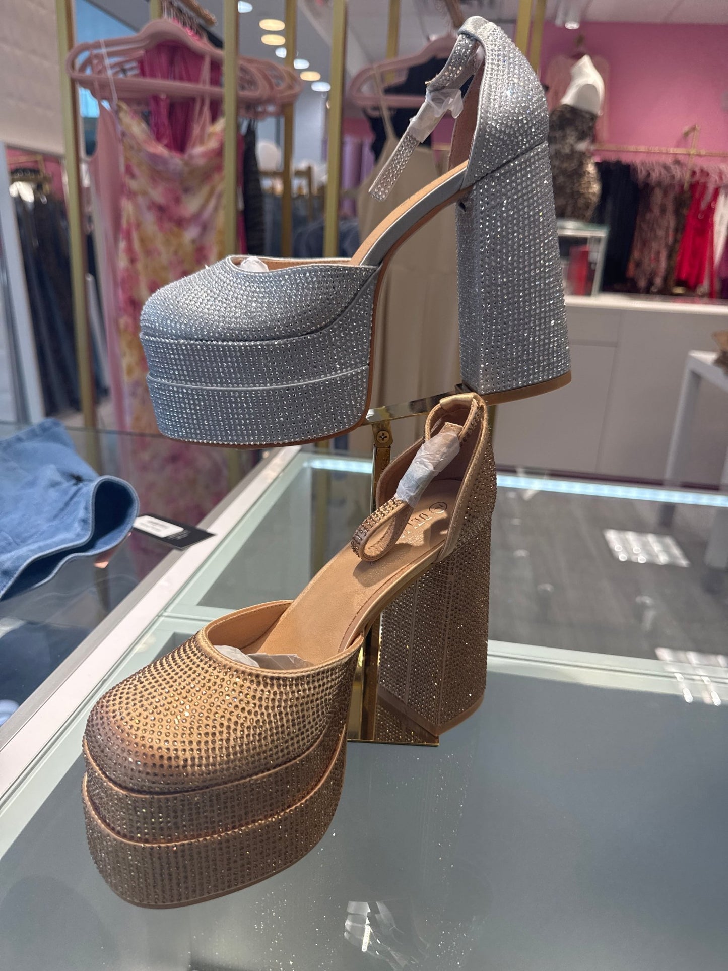 Angelica Sky High Bling Platform Strap Heel - Blaire Shops