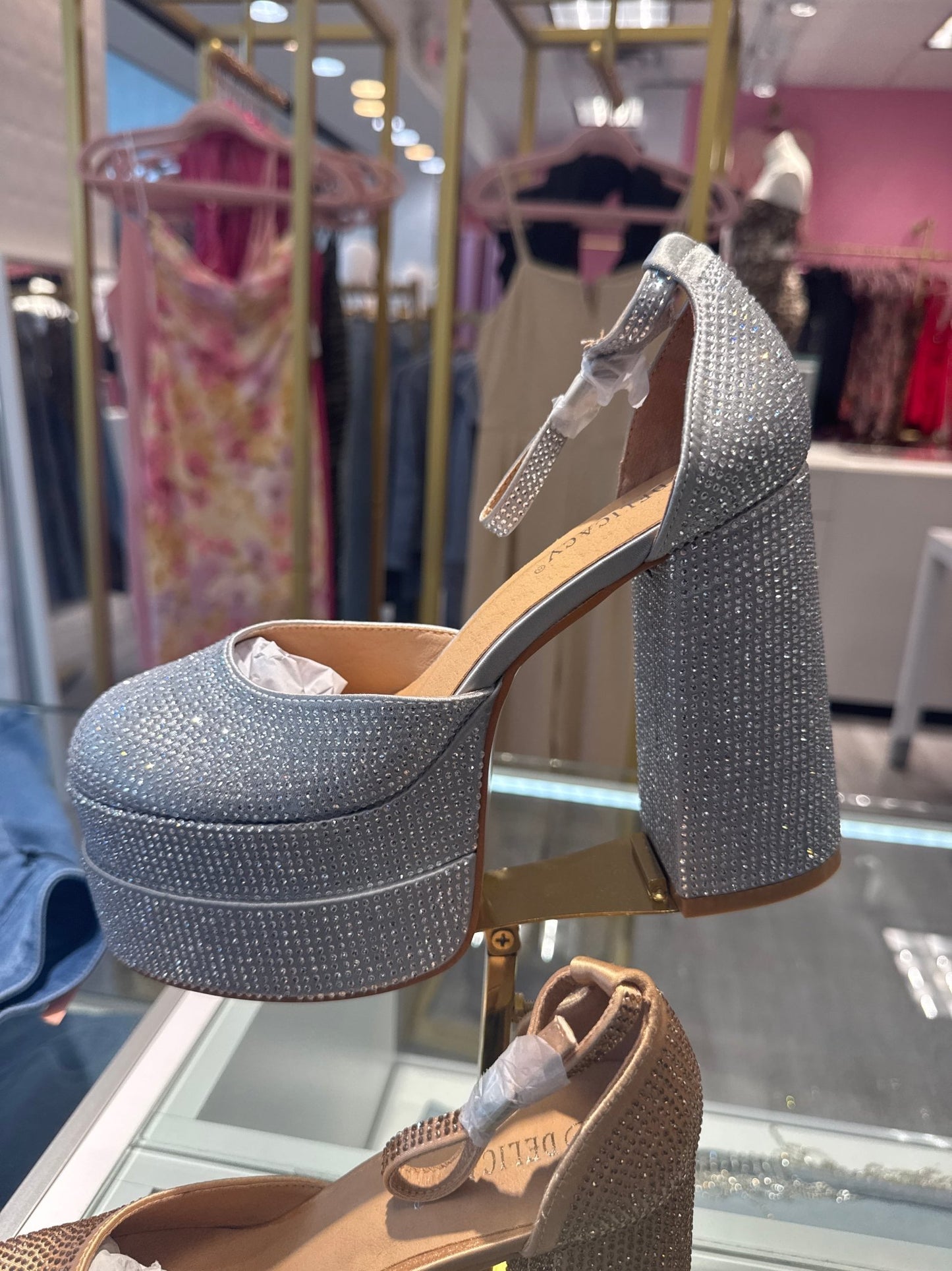 Angelica Sky High Bling Platform Strap Heel - Blaire Shops