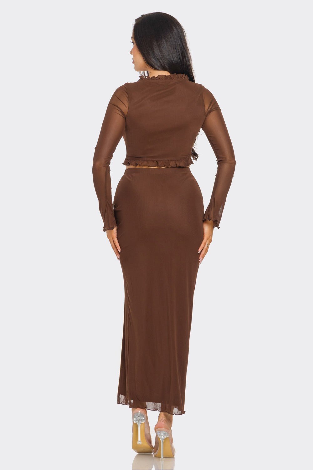 Aria Tie Front Long Sleeve Top &amp; Maxi Skirt Set – Sexy Two - Piece Outfit - Blaire Shops