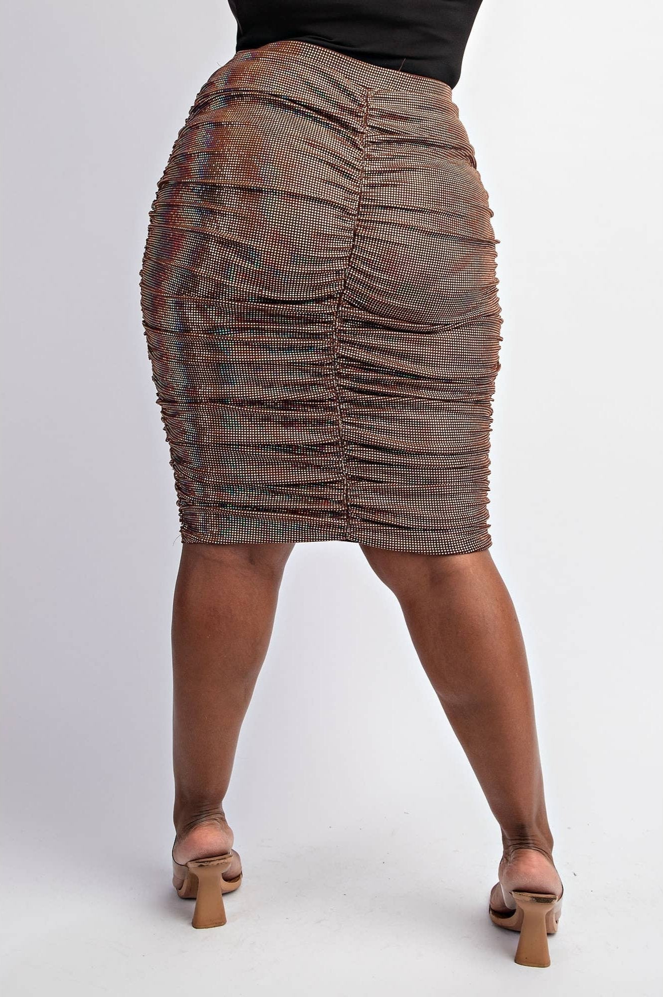 Athena Plus Size Skirt - Gold Ruched Below the Knee for Effortless Elegance - Blaire Shops
