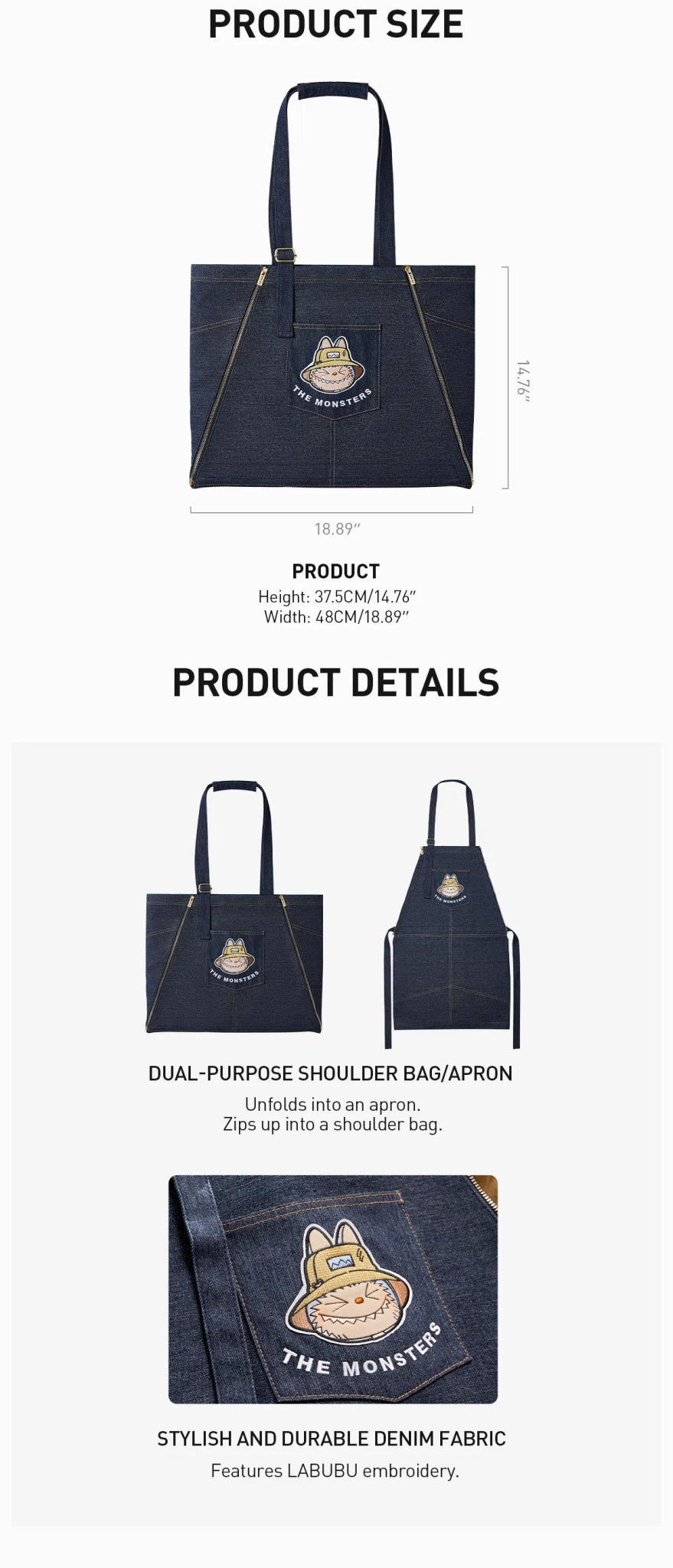 Authentic Labubu THE MONSTERS FALL IN WILD SERIES – DENIM APRON BAG - Blaire Shops