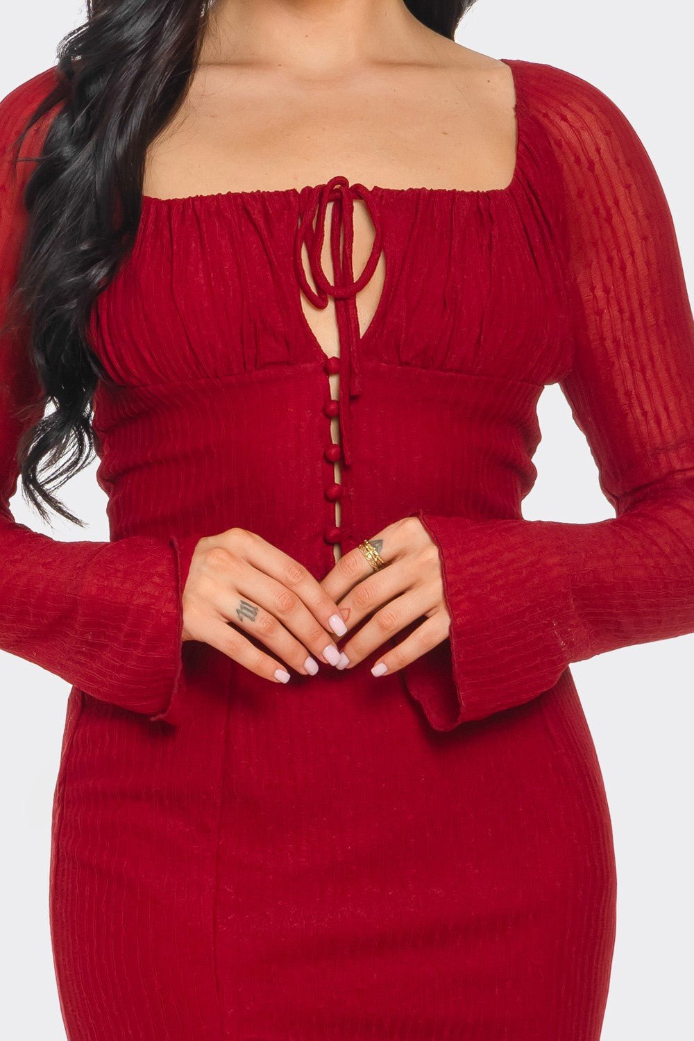 Ava Long Sleeve Tie Front Top & Maxi Skirt Set – Elegant Two - Piece Outfit - Blaire Shops