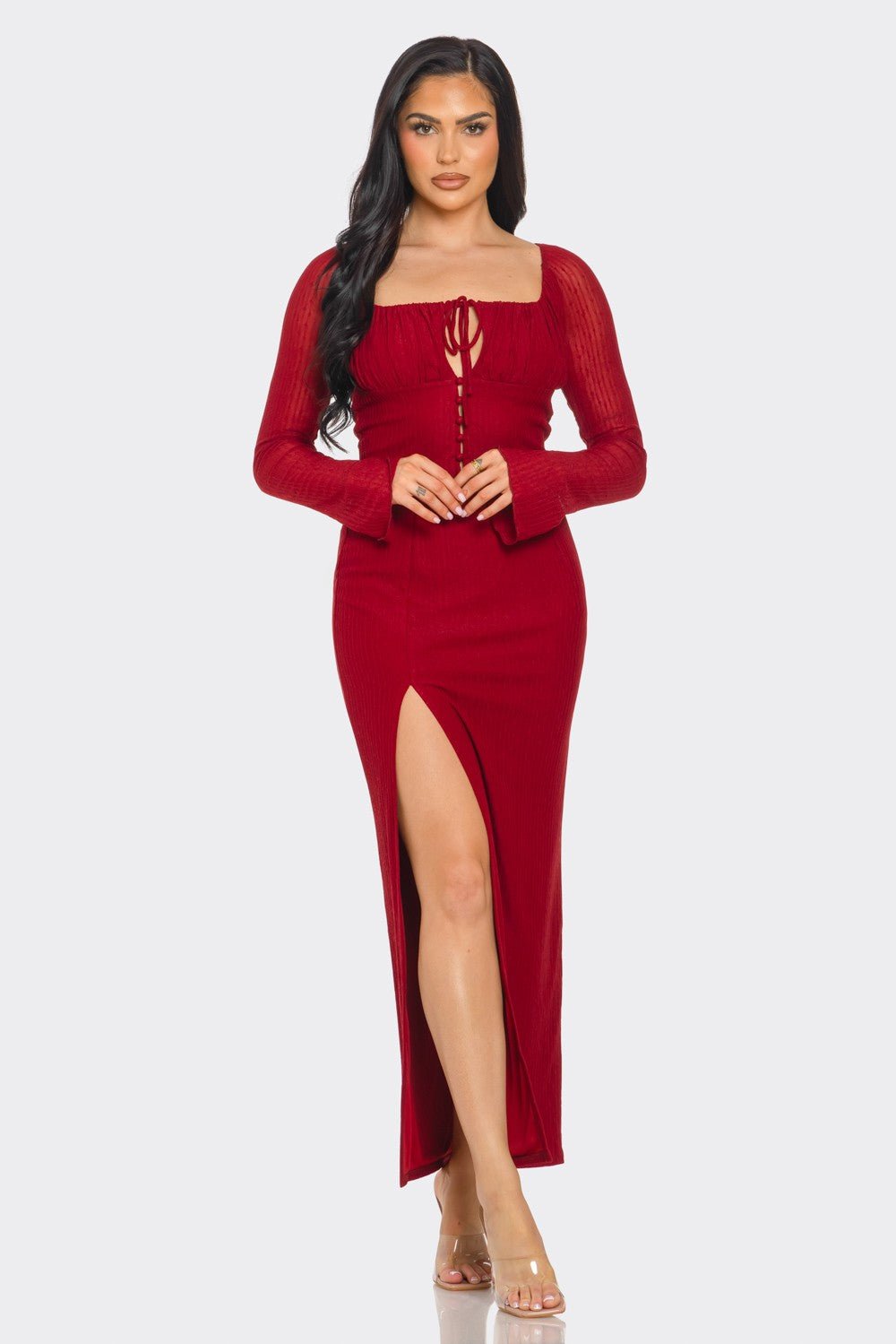Ava Long Sleeve Tie Front Top & Maxi Skirt Set – Elegant Two - Piece Outfit - Blaire Shops