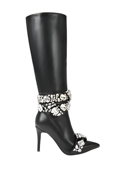 AZALEA WANG - ALONZA BLACK EMBELLISHED STILETTO BOOT - Blaire Shops