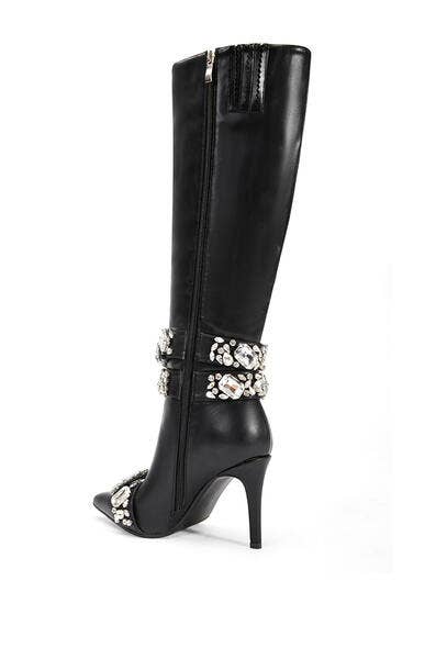 AZALEA WANG - ALONZA BLACK EMBELLISHED STILETTO BOOT - Blaire Shops