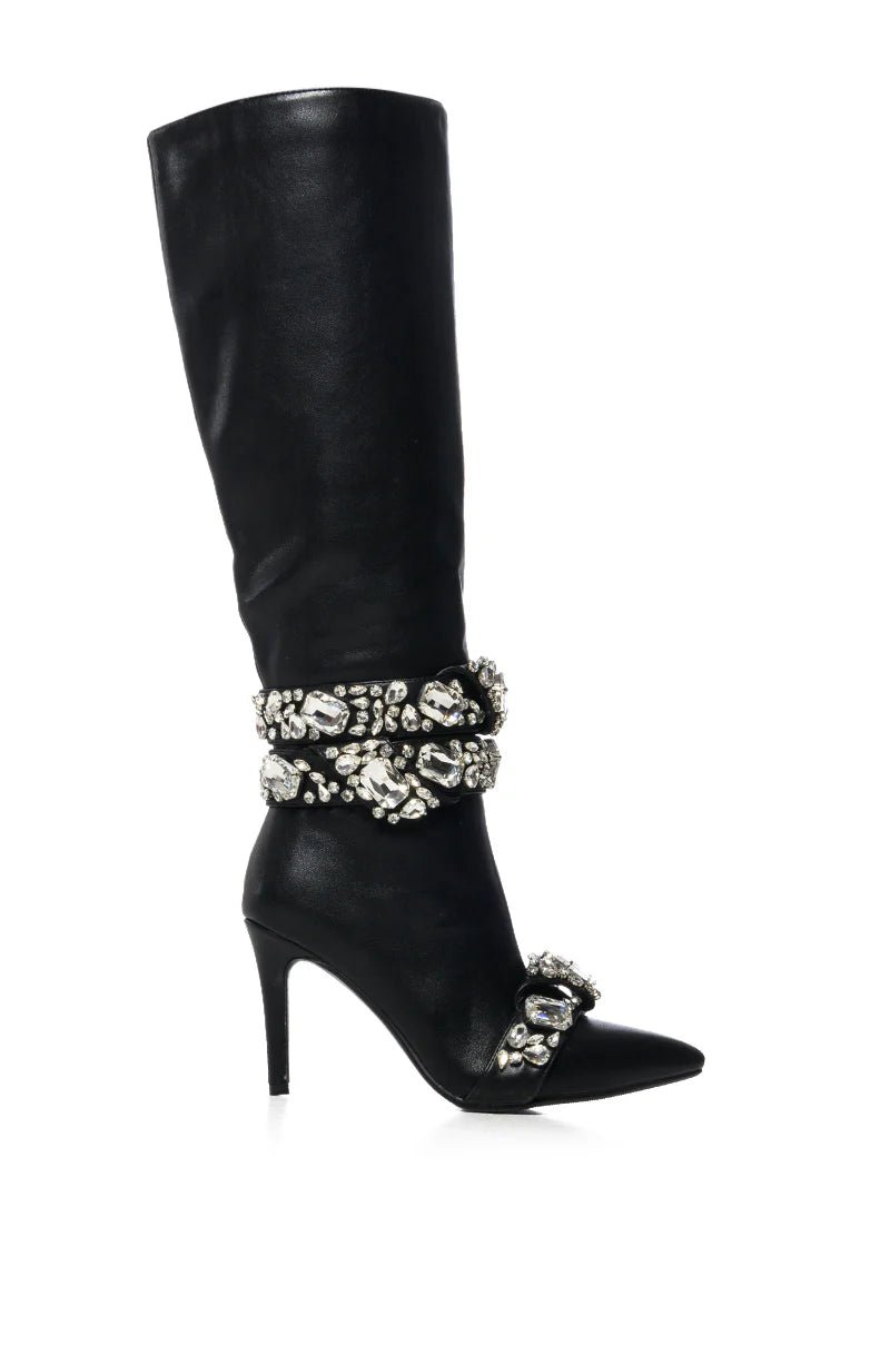 AZALEA WANG – Alonza Black Embellished Stiletto Boot - Blaire Shops