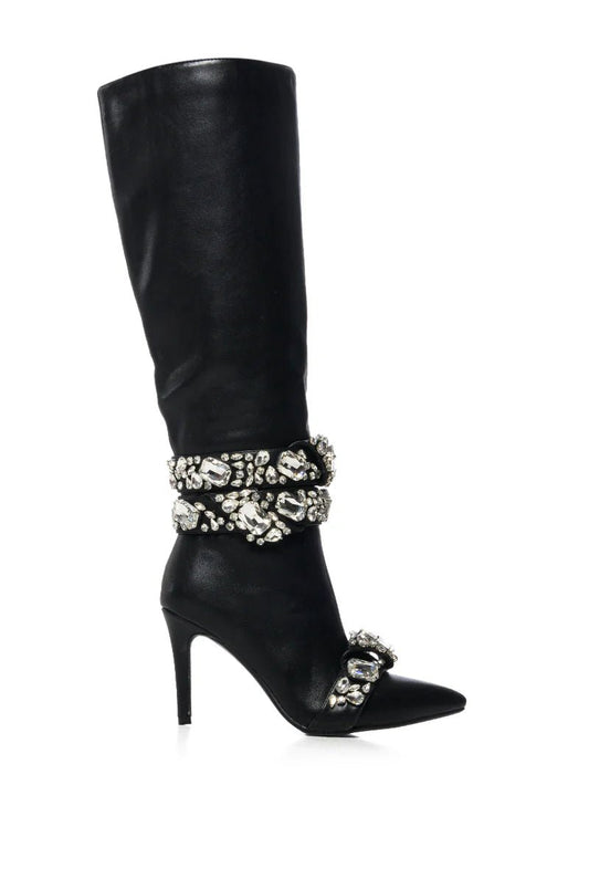 AZALEA WANG – Alonza Black Embellished Stiletto Boot - Blaire Shops