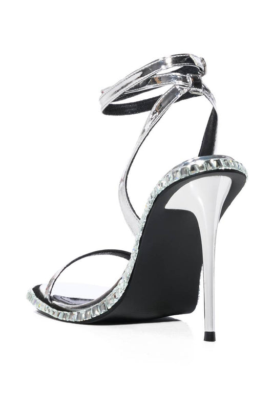 AZALEA WANG - BRIK - BLACK SILVER STILETTO SANDAL HEELS WITH RHINESTONES - Blaire Shops