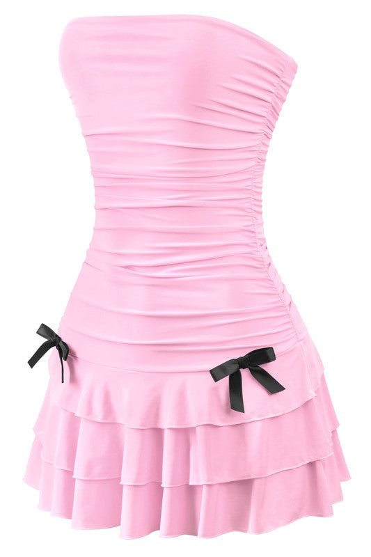 Babydoll Bow Ruched Strapless Mini Dress - Blaire Shops
