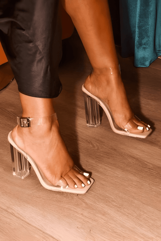 Basically Nude Clear Strap Block Heels – Comfortable & Stylish Footwear for Any Occasion - Blaire Shops