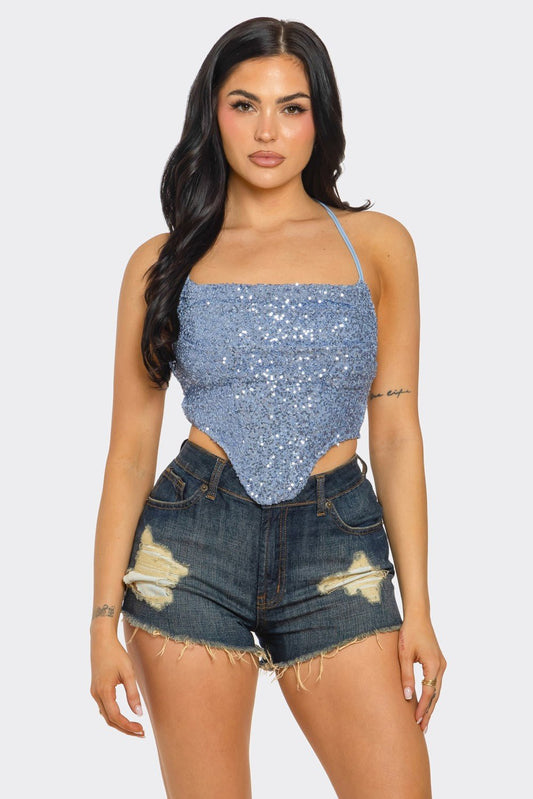BAYLEE OPEN BACK TIE SEQUIN FESTIVIAL CROP TOP - Blaire Shops