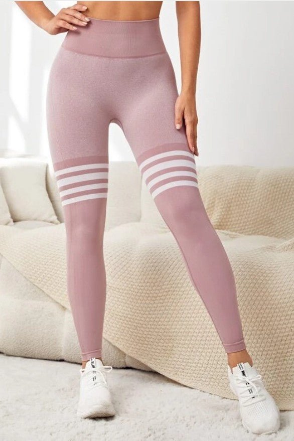 Blaire Sport Gym Babe Striped Booty Butt Lifting Workout Leggings - Blaire Shops