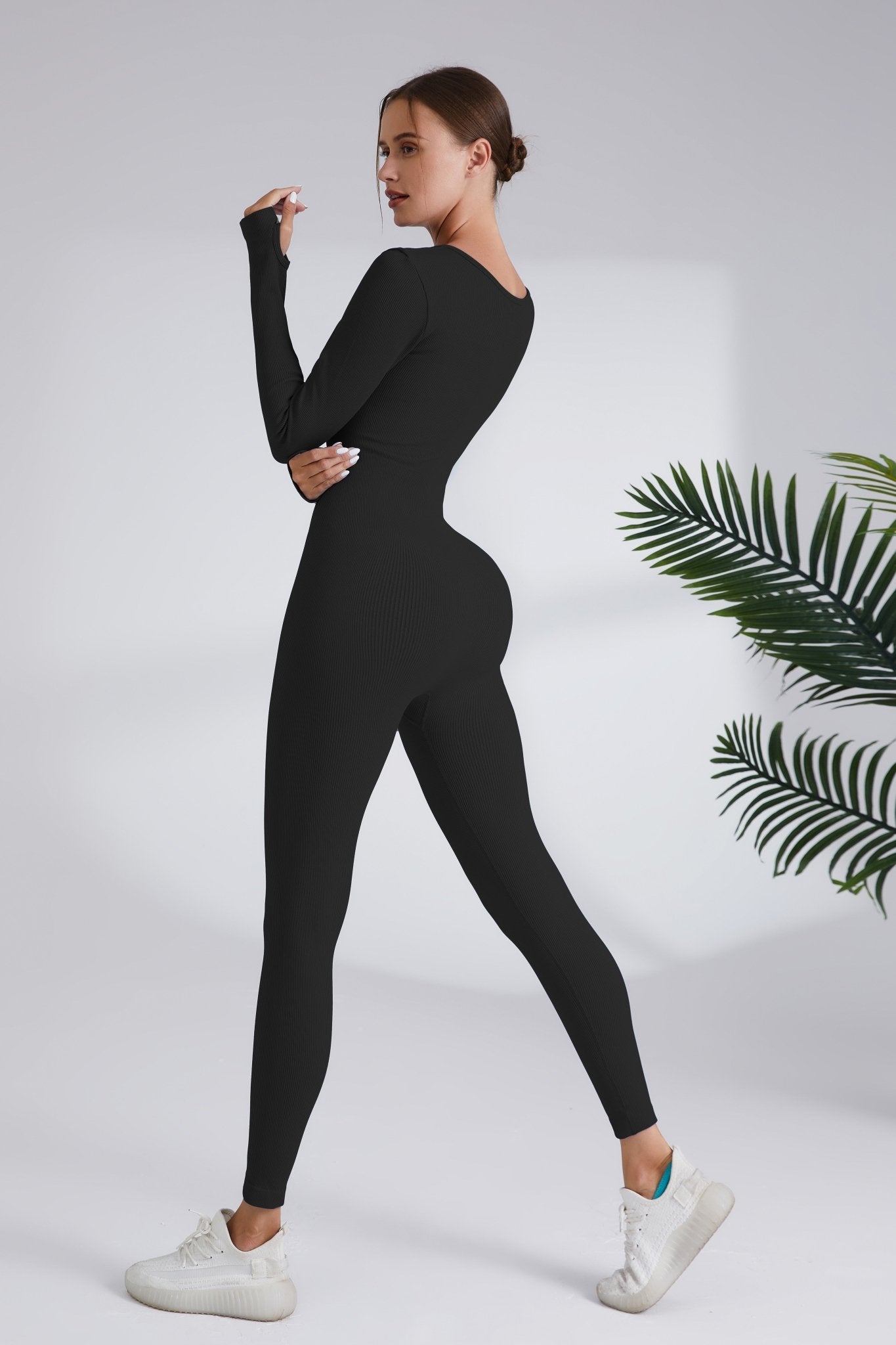 Blaire Sport Serenity Square Neck Ribbed Long Sleeve Gym Jumpsuit - Blaire Shops