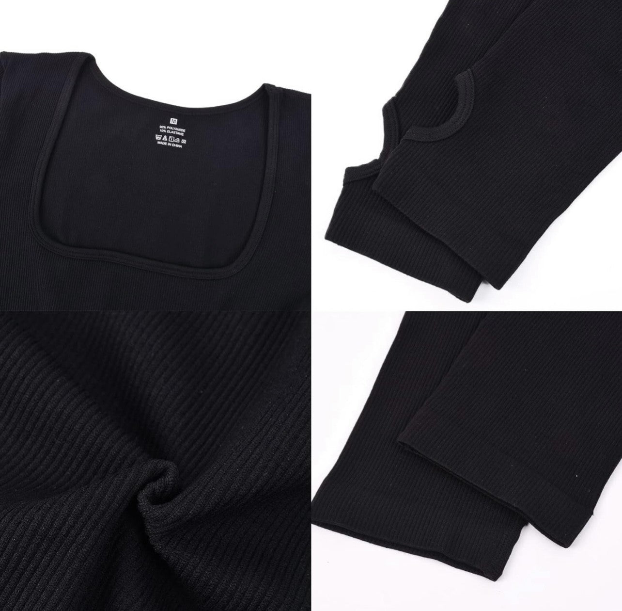 Blaire Sport Serenity Square Neck Ribbed Long Sleeve Gym Jumpsuit - Blaire Shops