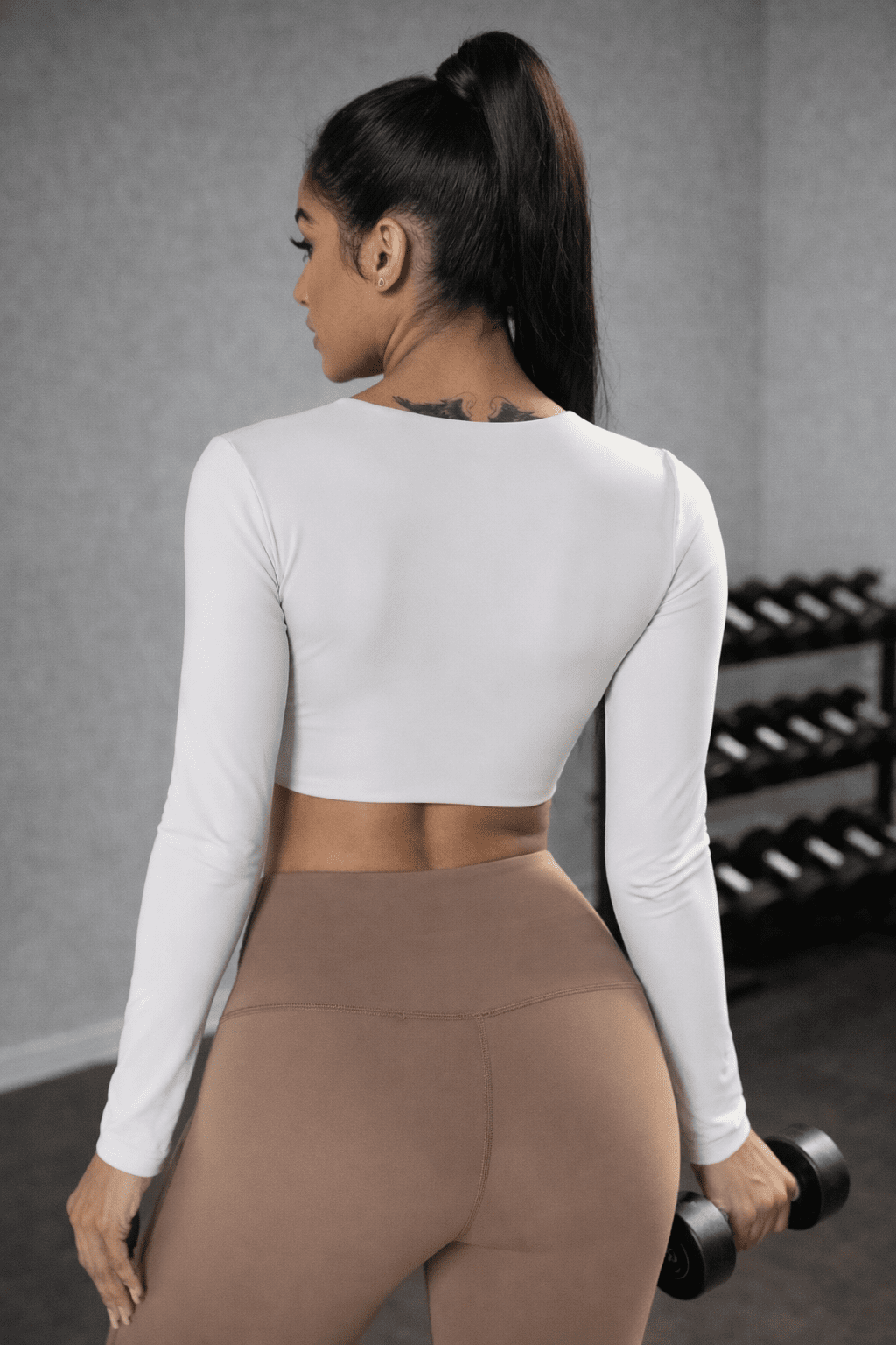 Blaire Sport Twist Knot Long Sleeve Workout Crop Top with Bra - Black BRA for women Vacation Outfits Birthday Dresses Going Out Looks