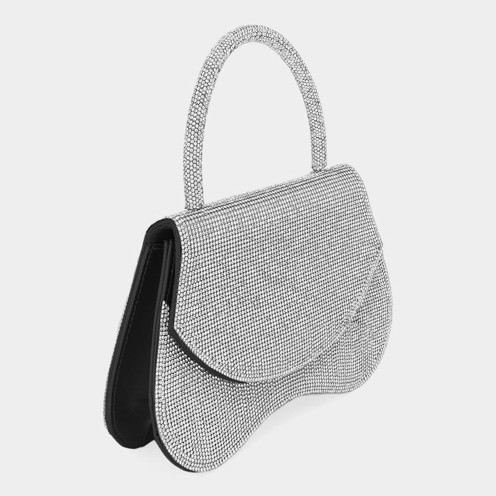 Bling Studded Flat Top Handle Flap Evening Crossbody Bag - Blaire Shops