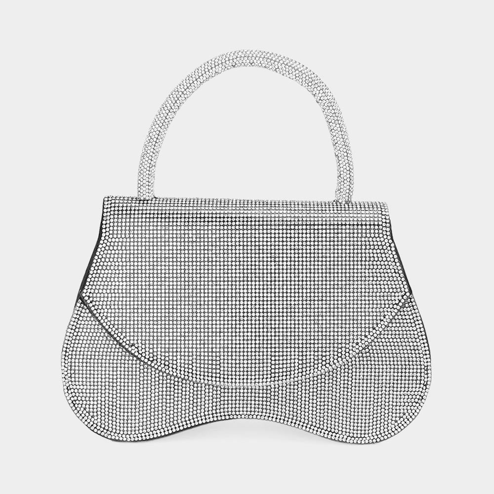 Bling Studded Flat Top Handle Flap Evening Crossbody Bag - Blaire Shops