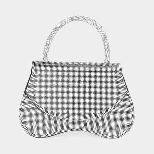 Bling Studded Flat Top Handle Flap Evening Crossbody Bag - Blaire Shops
