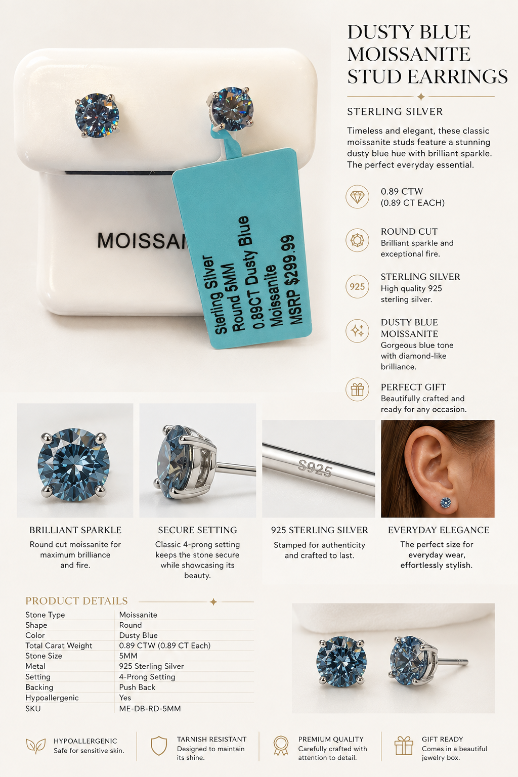 Aurora Classic Moissanite Stud Earrings