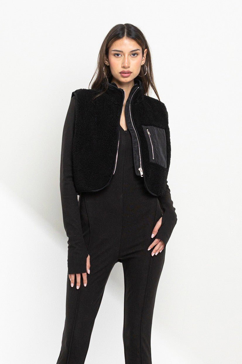 Brianna Cropped High Neck Vest | Contrast Detail Street Style Top - Blaire Shops