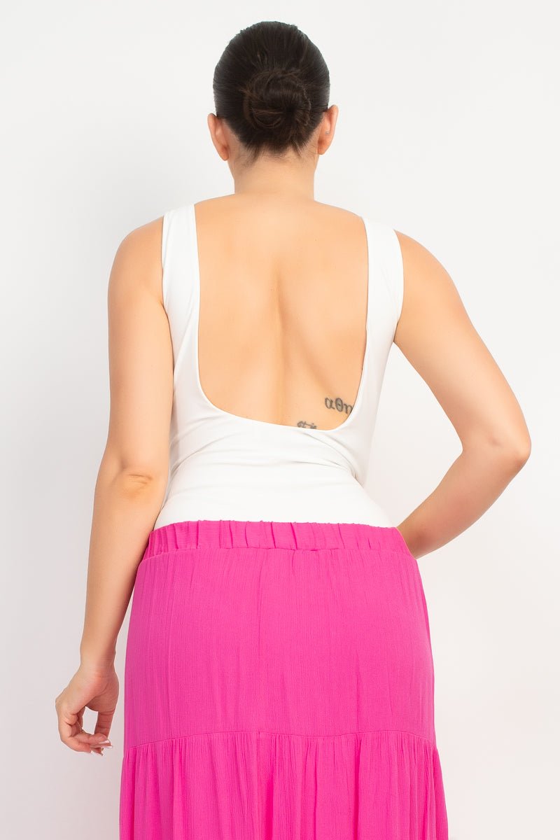 Built In Bra Double Layered Bodysuit - Backless Sleeveless Scoop Neck for Effortless Style - Blaire Shops