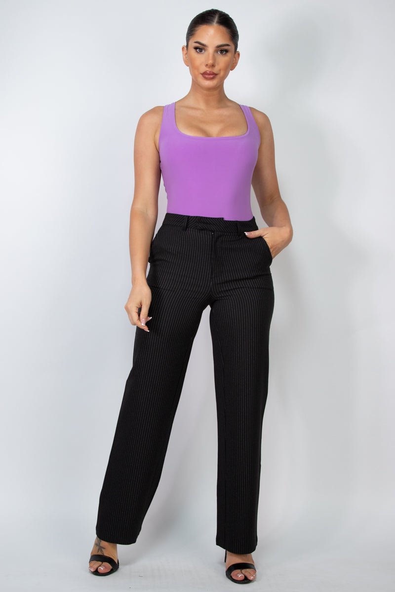 Built In Bra Double Layered Bodysuit - Backless Sleeveless Scoop Neck for Effortless Style - Blaire Shops