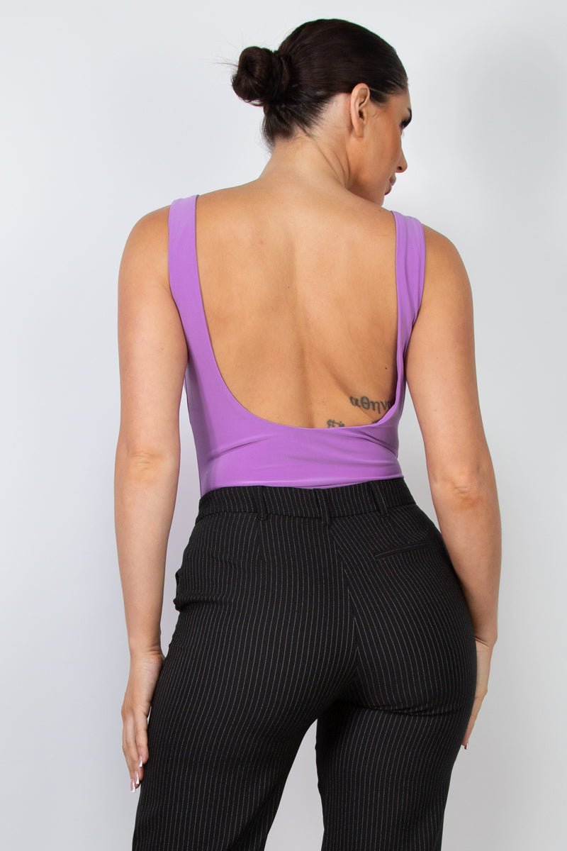 Built In Bra Double Layered Bodysuit - Backless Sleeveless Scoop Neck for Effortless Style - Blaire Shops