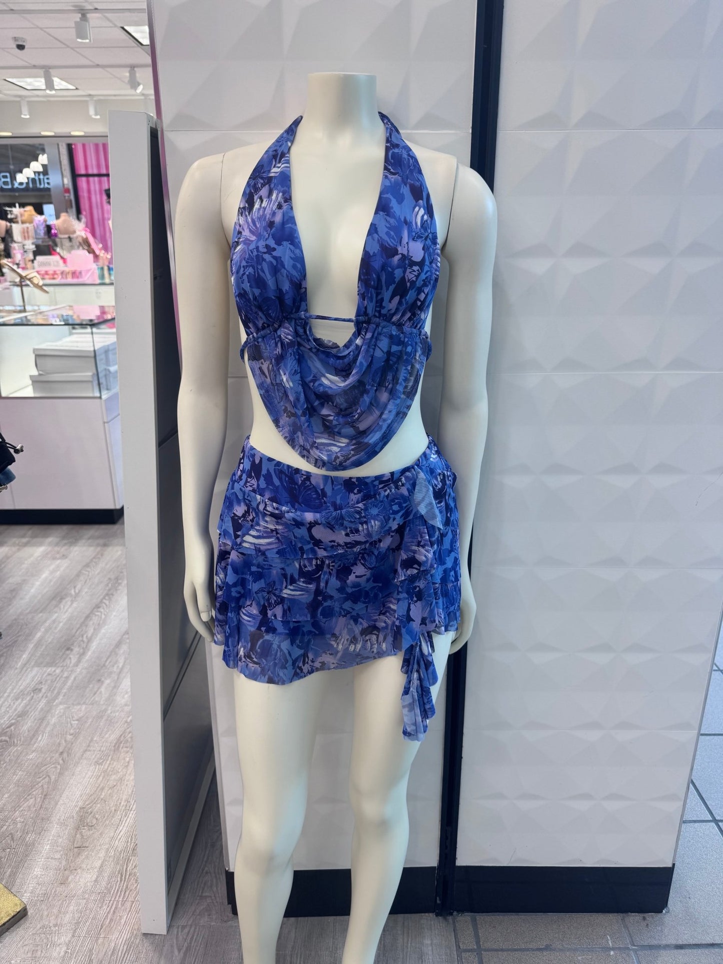 Cali Butterfly Two Piece Halter Crop Top Skirt Set - Blaire Shops