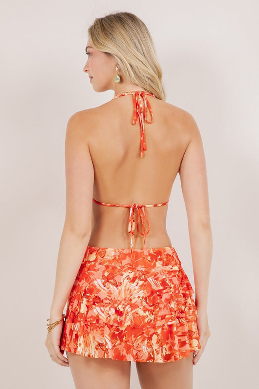 Cali Butterfly Two Piece Halter Crop Top Skirt Set - Blaire Shops