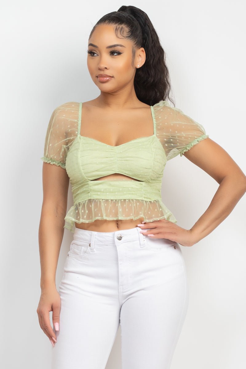 Camila Shirred Cutout Romantic Dotted Crop Top - Blaire Shops