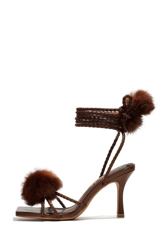 Cape Robbin Marje Brown Pom - Pom Lace - Up Heels - Brown heels for women Vacation Outfits Birthday Dresses Going Out Looks