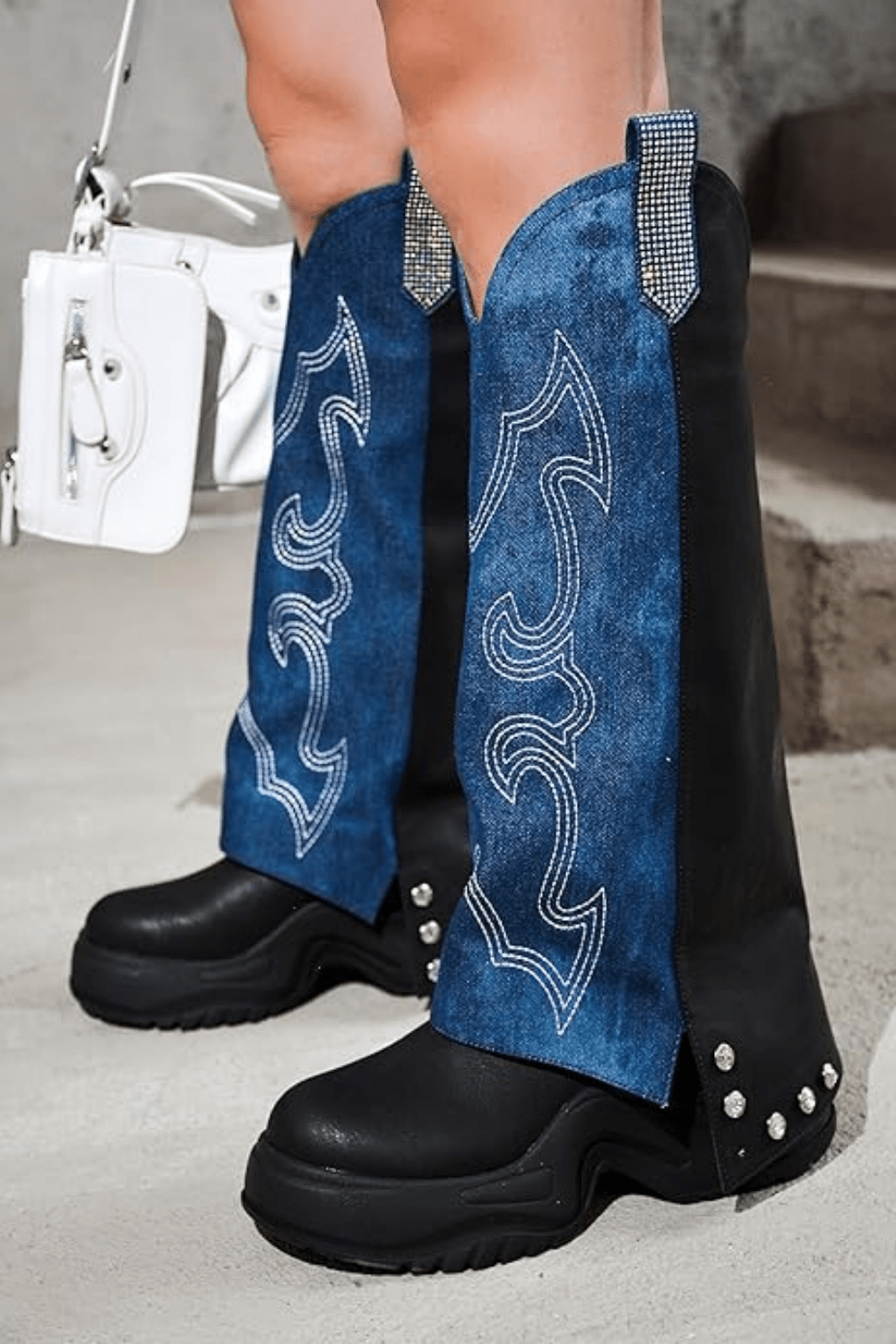 Cape Robbin Sungsu Rhinestone Foldover Boots - Black boots for women Vacation Outfits Birthday Dresses Going Out Looks