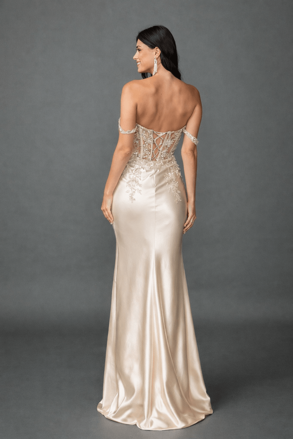 Celestia Beaded Corset Satin Mermaid Prom Gown - Champagne DRESS for women Vacation Outfits Birthday Dresses Going Out Looks