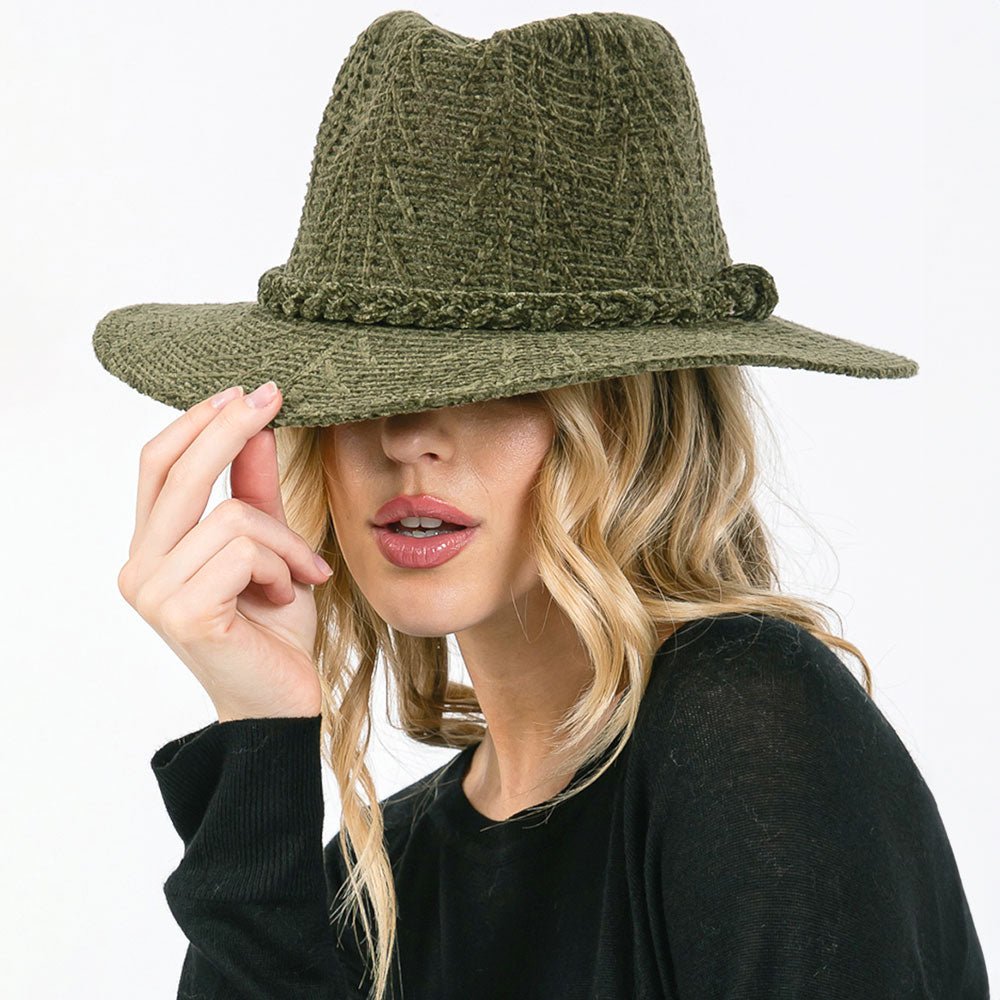 Chenille Pattern Fedora Hat with Braided Band - Blaire Shops