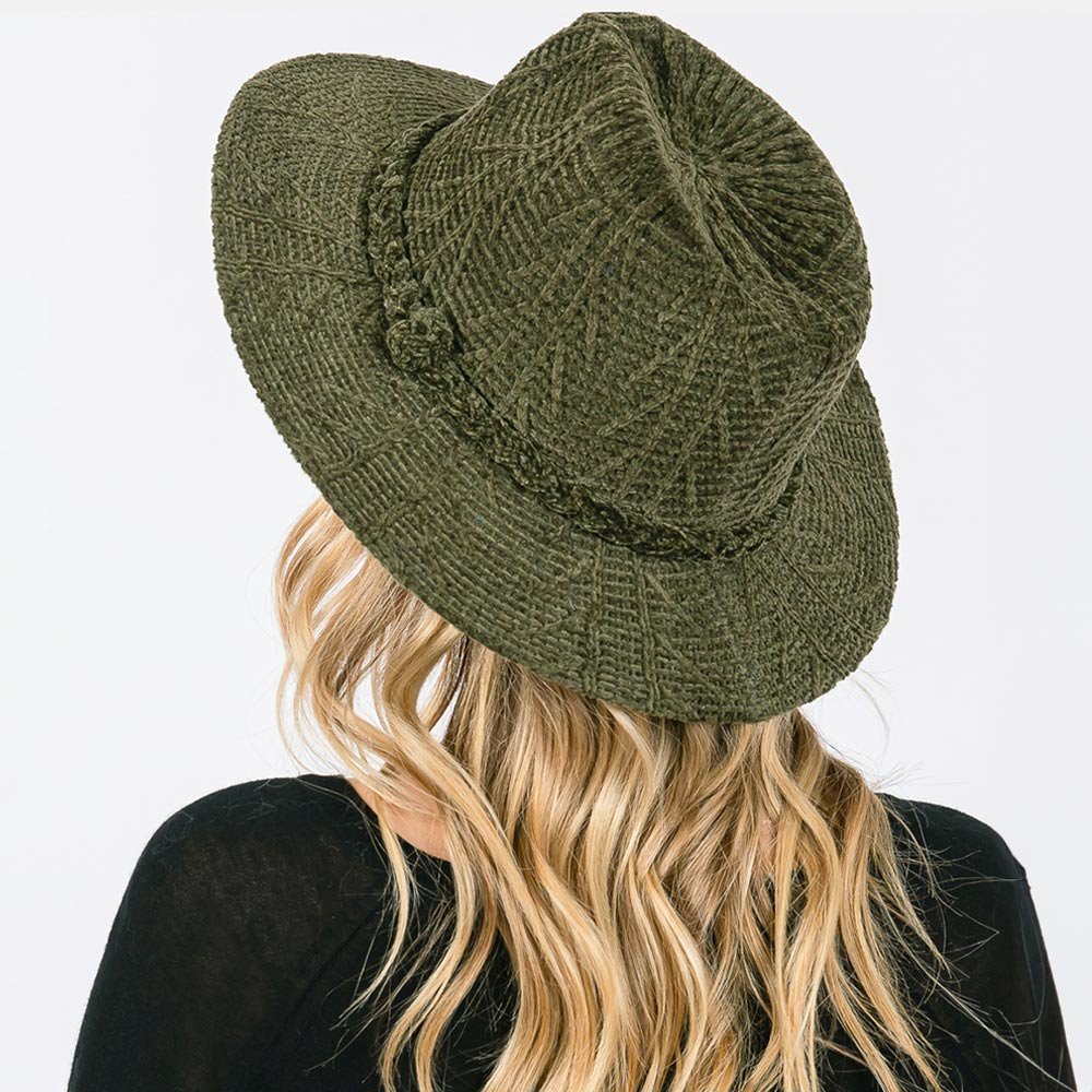 Chenille Pattern Fedora Hat with Braided Band - Blaire Shops